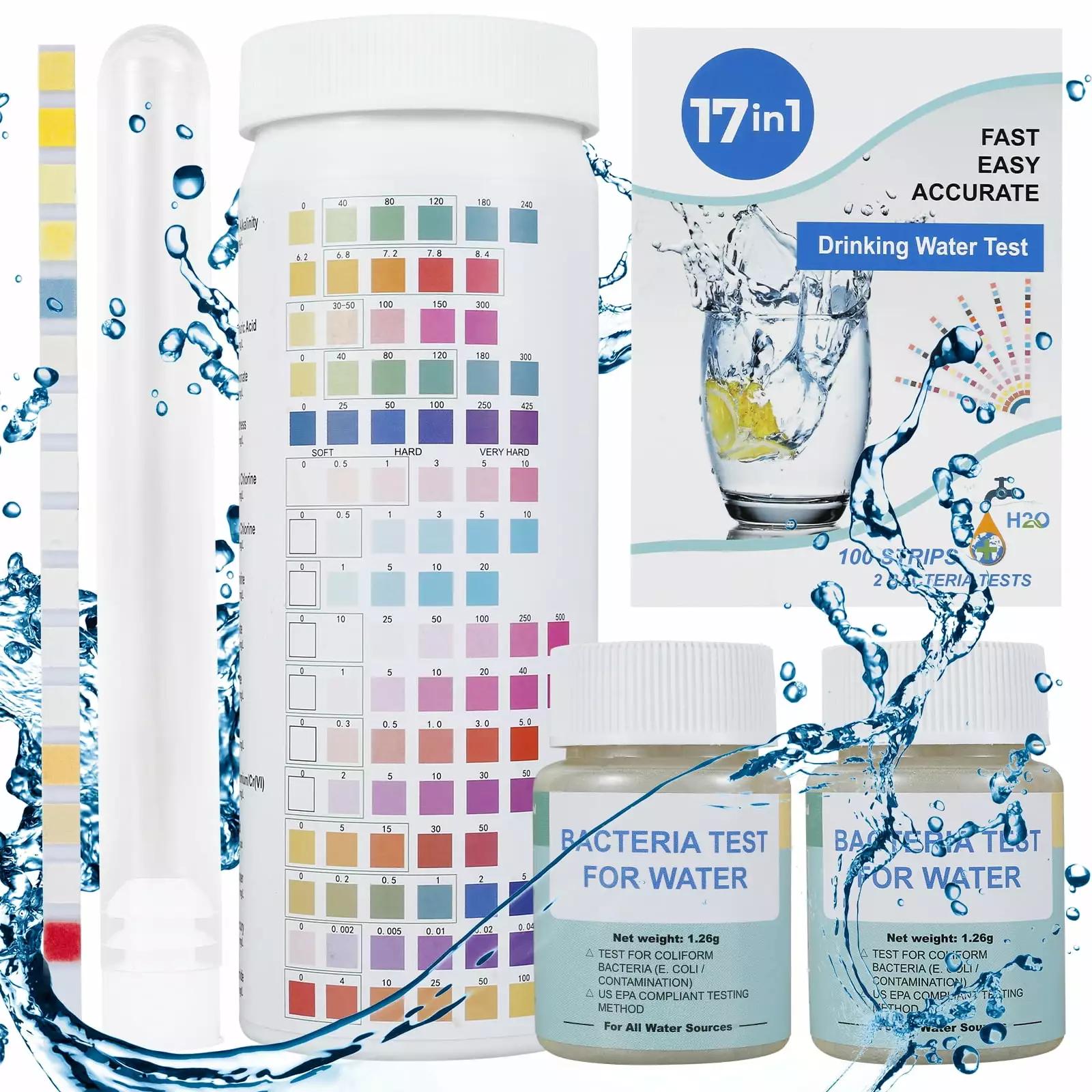 17 1 Premium Water Testing Kits 100 Strips 2 Bacteria Tests Drinking Water