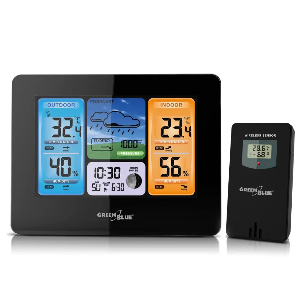 GreenBlue GB526 No wires Weather Station DCF Outdoor Indoor Temperature Sensor Humidity LCD Display
