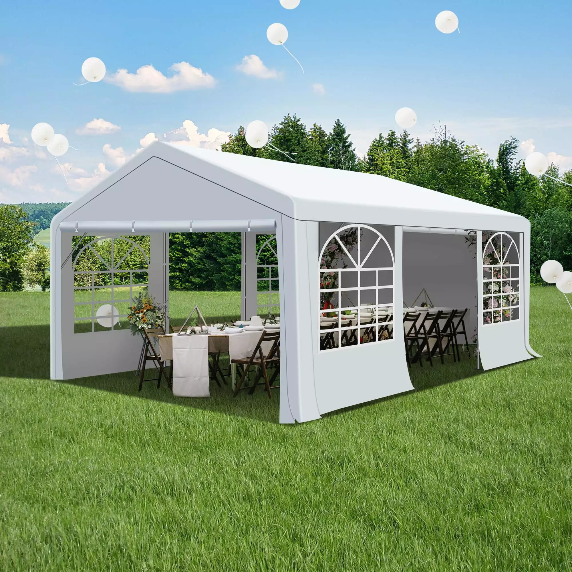 COVERONICS 13x20FT Patio Party Tent Windows Heavy Duty Wedding Tent Roll-up Doors
