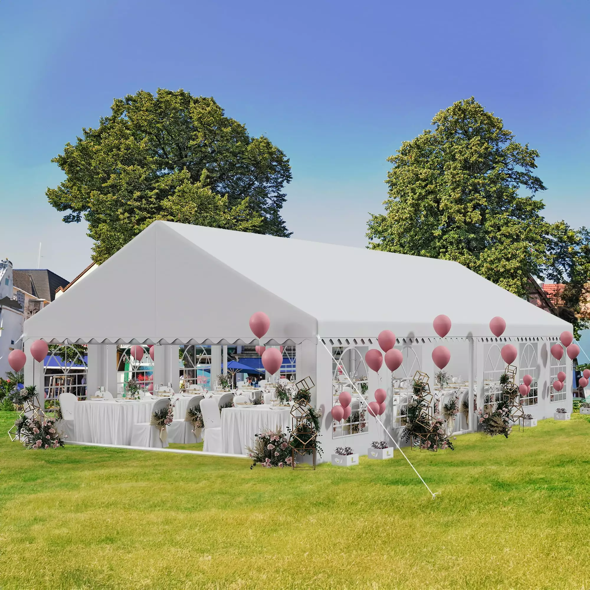 Dextrus 20x40 Premium Wedding Event Party Tent Galvanized Ripple Structure White Roof Detachable PVC Sidewalls