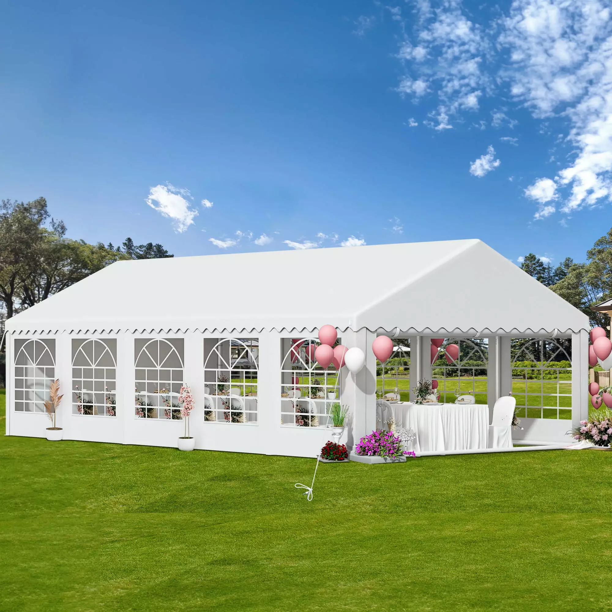 ModFusion 16x32 Feet PVC Wedding Tent Removable Sidewalls and Galvanized Ripple Canopy