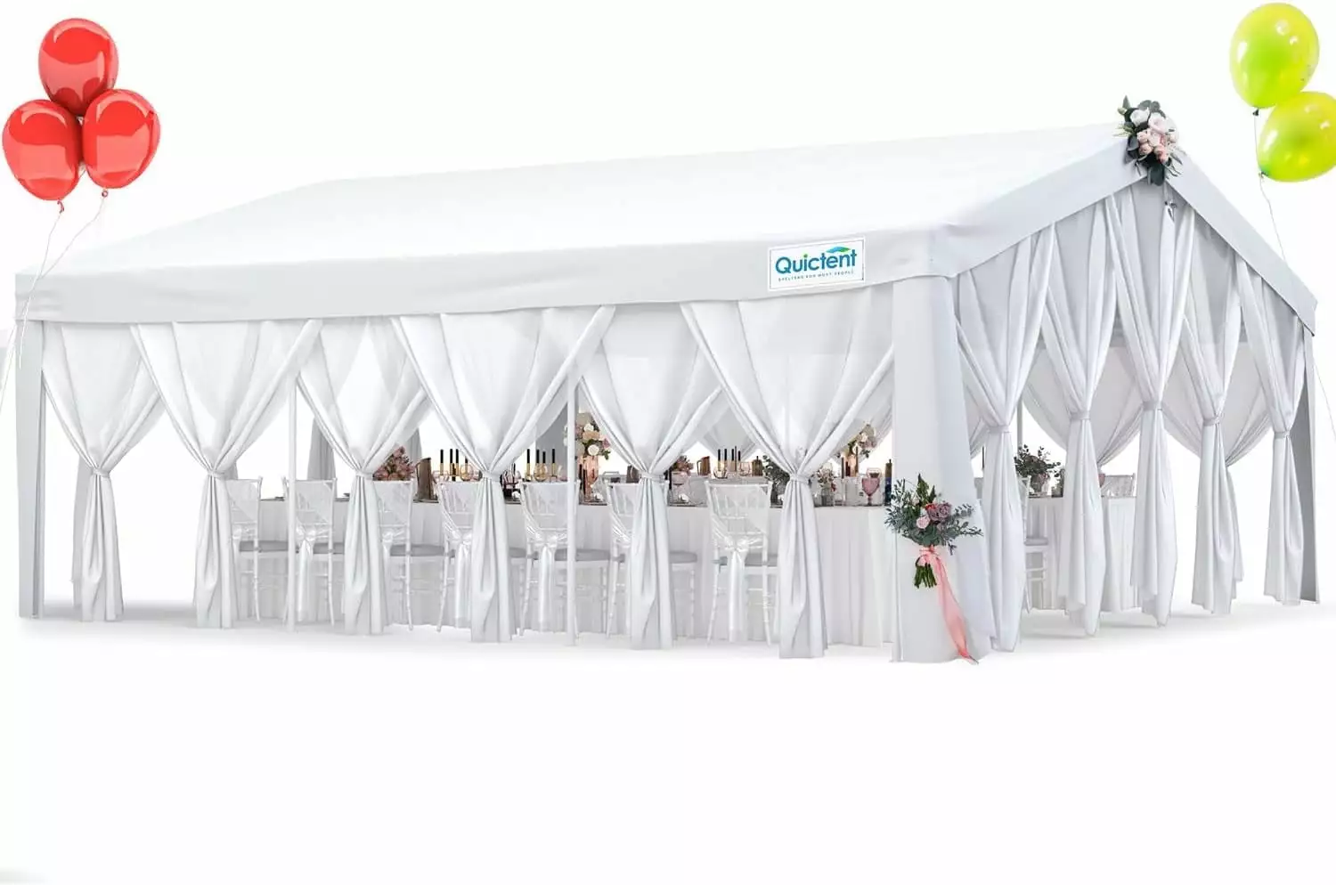 Quictent 20x20 White Draping Party Tent Wedding Canopy Outdoor Gazebo Chiffon Sides