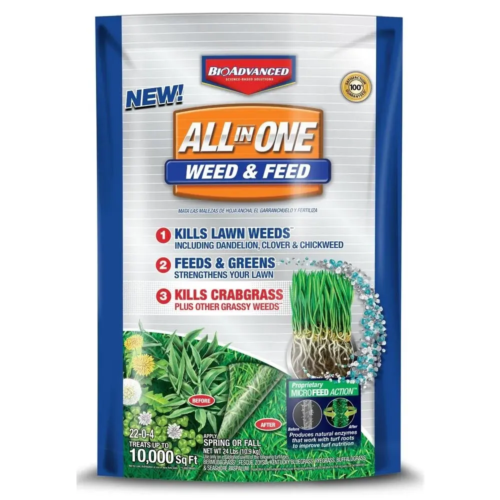 BioCutting-edge All--One Weed & Feed Granules 24 lb Covers 10M Sq Ft BioAdvanced