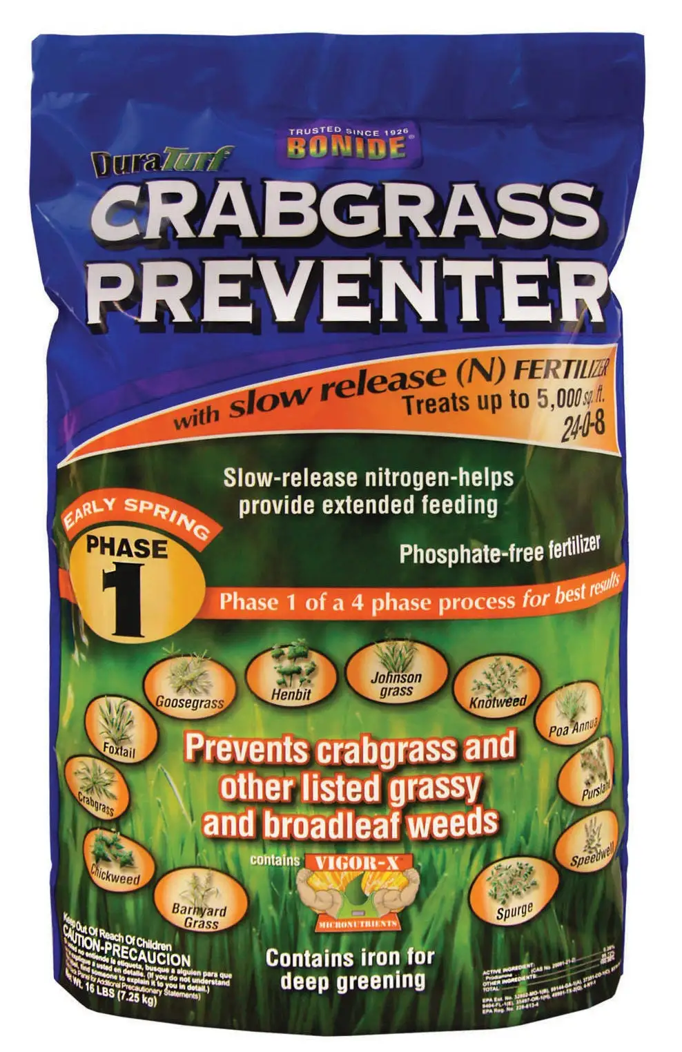 Bonide 60412 Crabgrass Preventer Fertilizer 5000 Sq Ft 24-0-8 Lawn Care