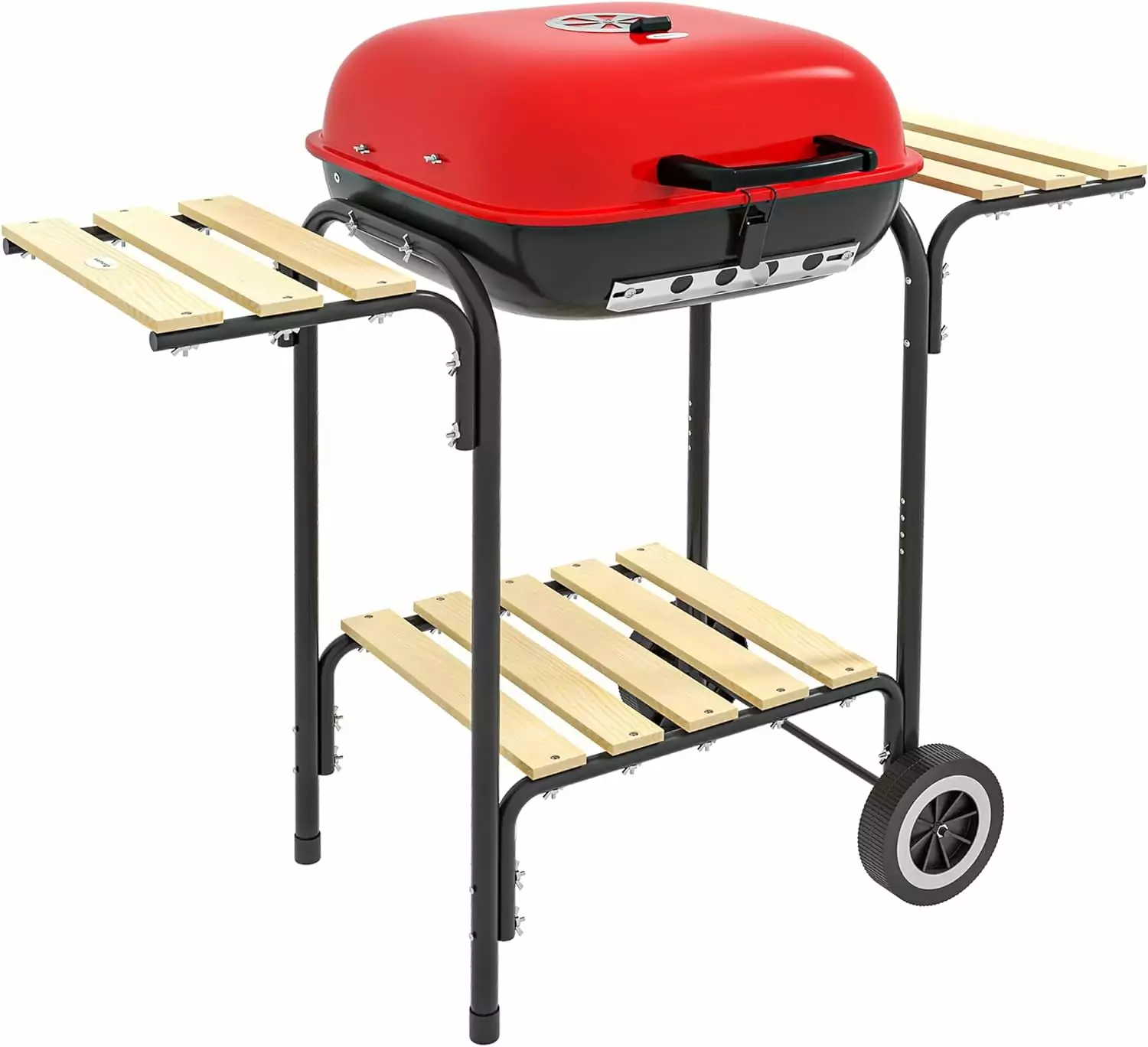 17 Inch Red Travel Charcoal Grill Wheels Side Tables Adjustable Vents LIUNU