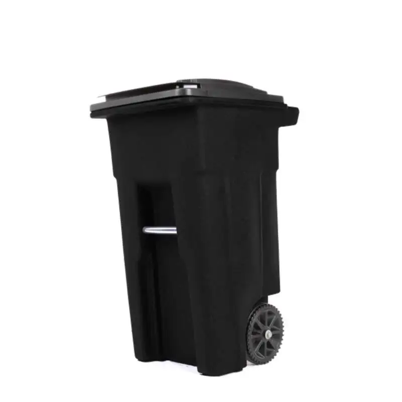 Toter 32 Gallon Black Polyethylene Wheeled Garbage Can Lid Heavy Duty Trash Bin
