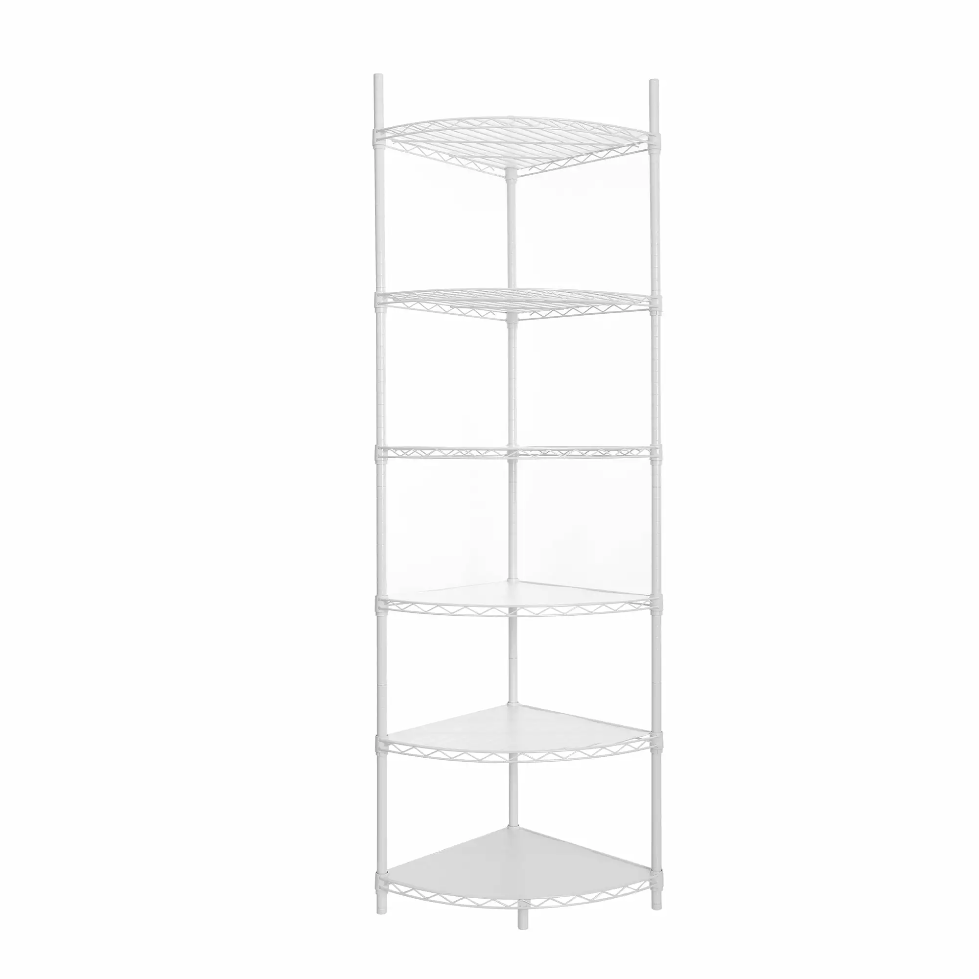 6 Tier Adjustable Corner Wire Shelf Rack Heavy Duty Metal Free Standing Storage Display Bathroom Kitchen Living Room White...