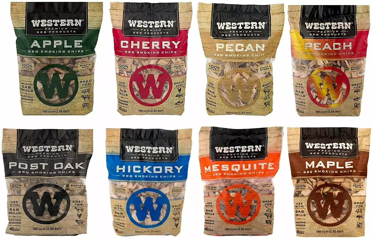 Western Wood 8 Pack Smoker Chips Variety Pack Multi-Flavor Smoking Western Woods