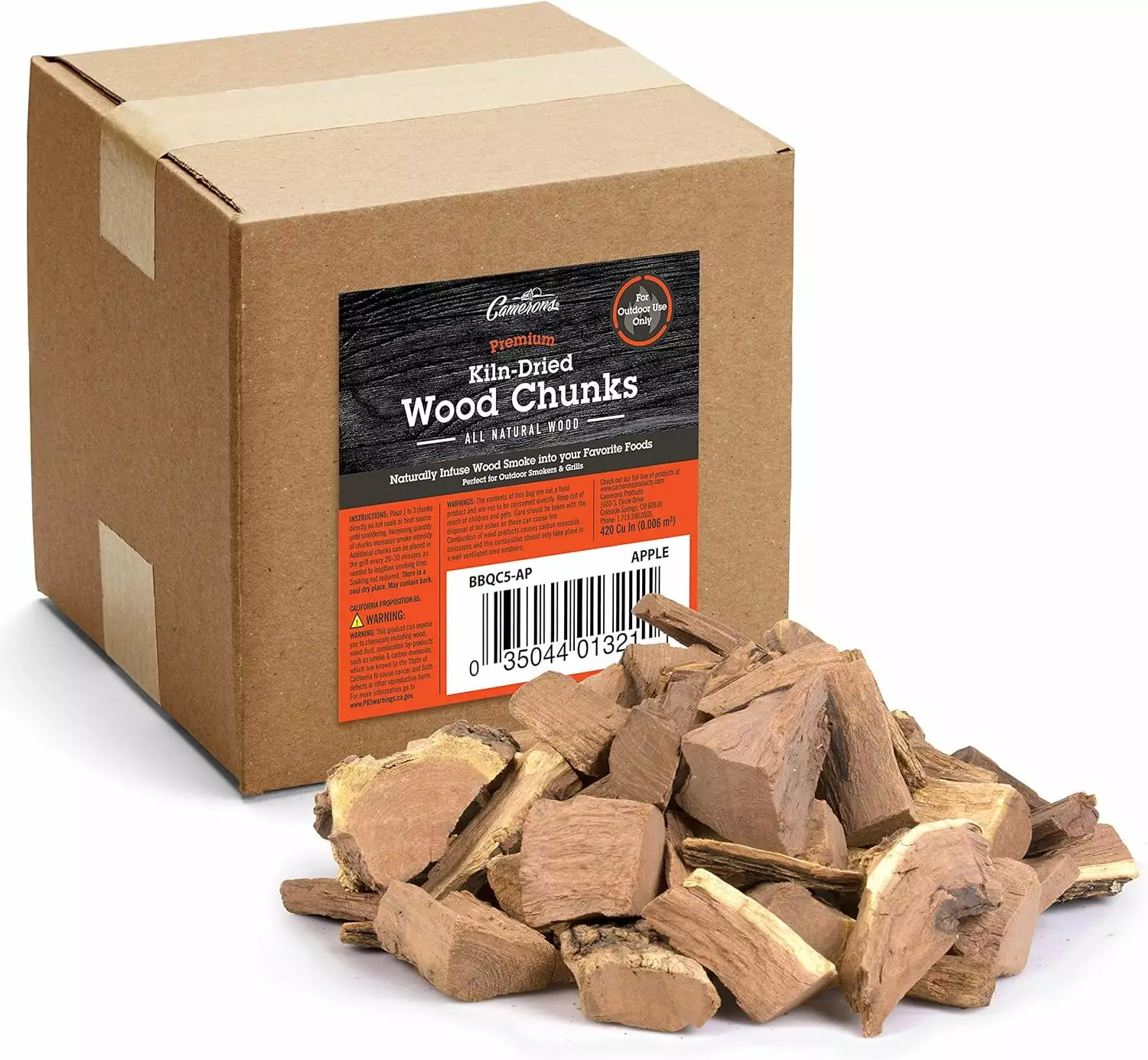 Camerons Products Smoking Wood Chunks Apple 5 Pound Box Kiln Dried BBQ Chips