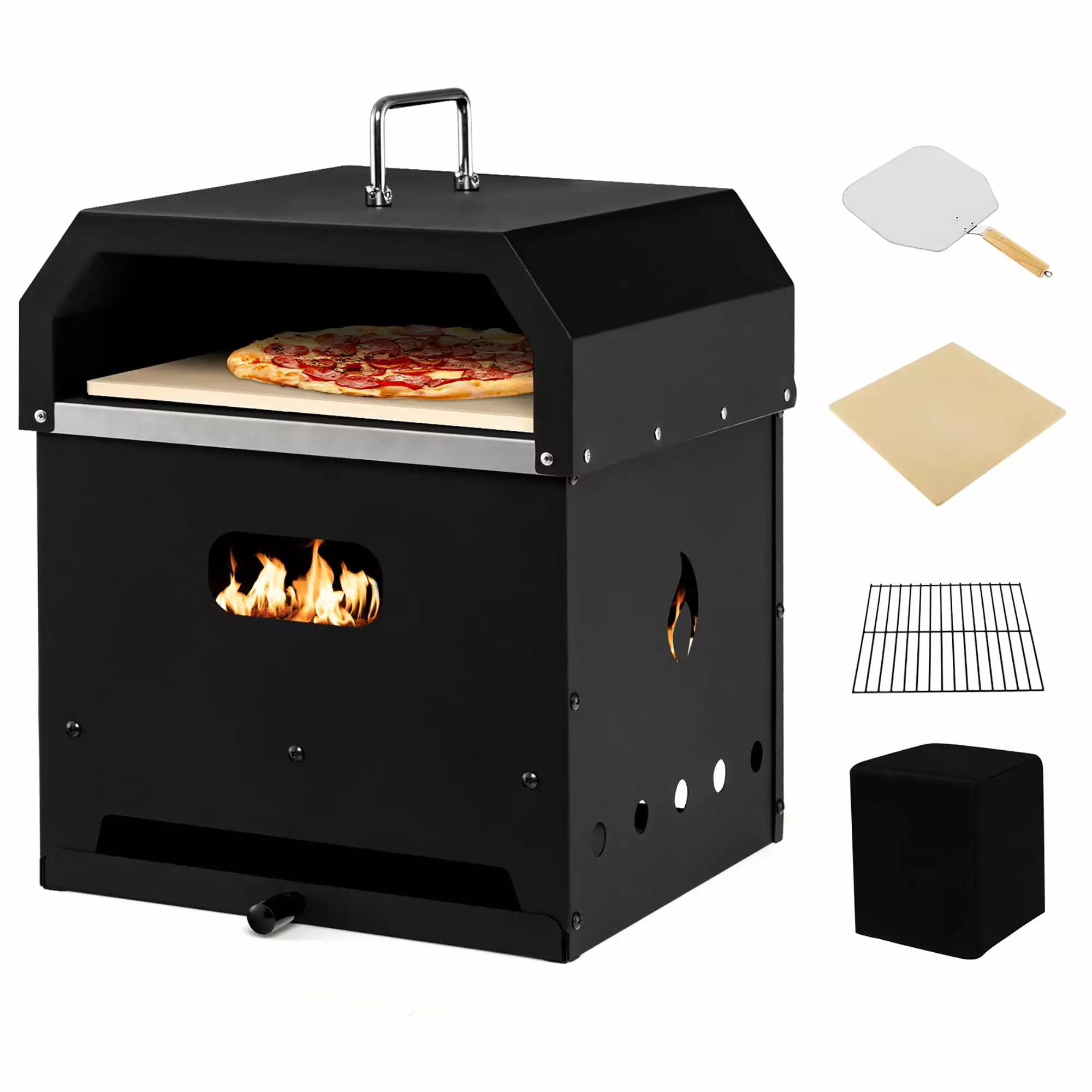 Costway 4--1 Multipurpose Outdoor Pizza Oven Wood Fired Detachable 2-Layer Oven