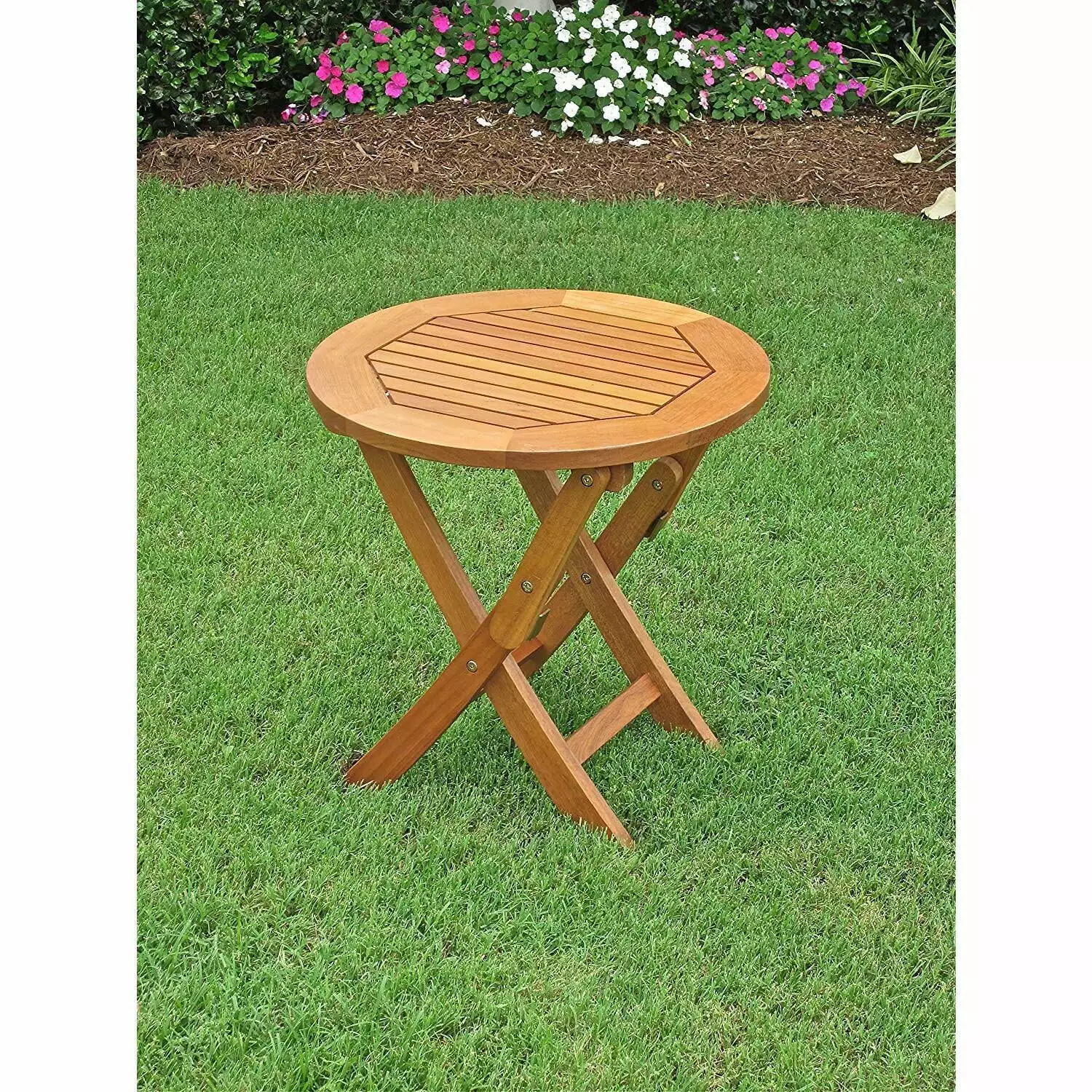 Maykoosh French Flair Round Wood Folding Table Indoor Outdoor Use
