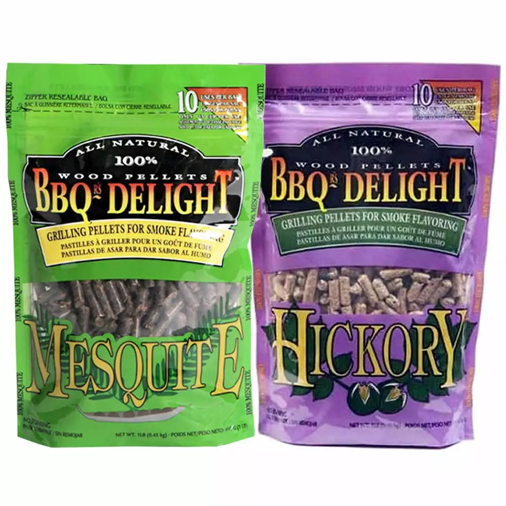 BBQr's Delight 2 Pack Mesquite & Hickory Wood Grilling Pellets 1lb Bags - Natural Flavor