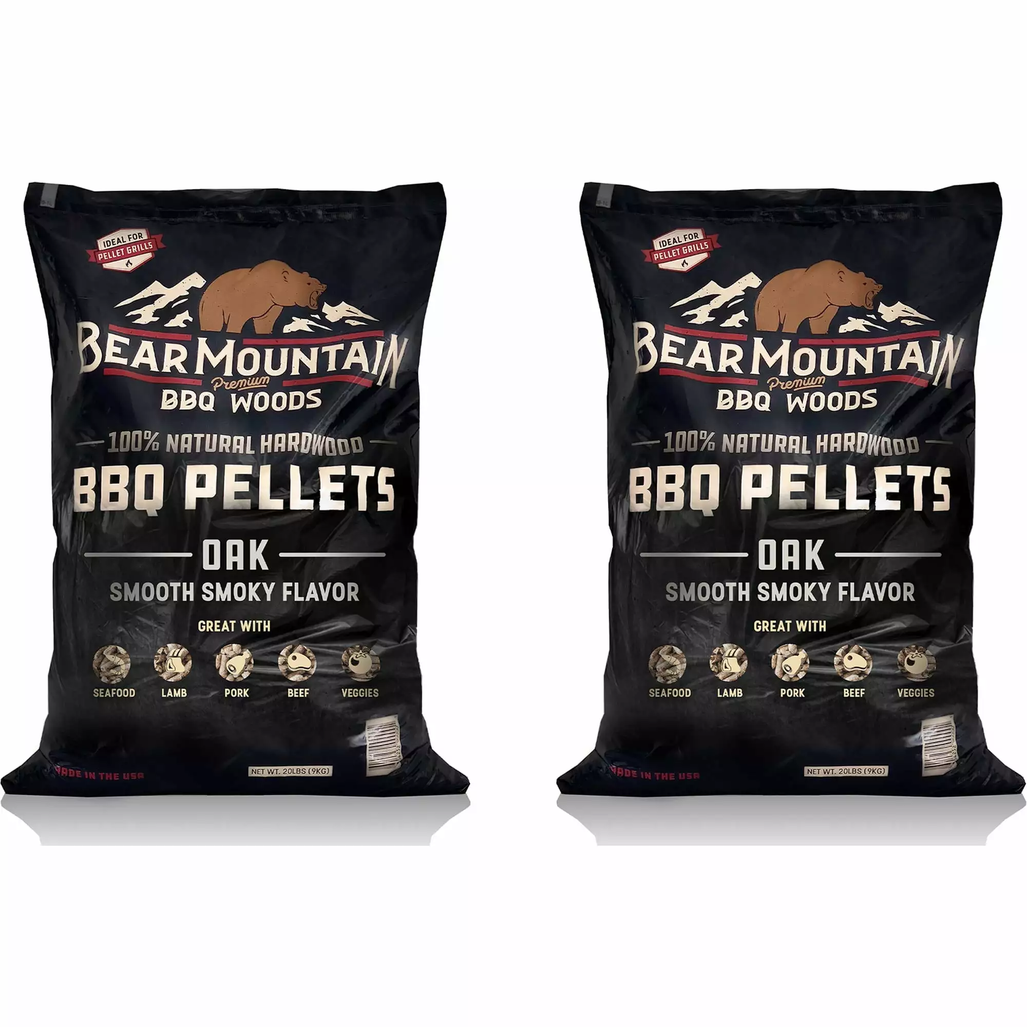 Bear Mountain BBQ All Natural Oak Hardwood Smoker Pellets 40 lbs (2 Pack) Authentic Flavor