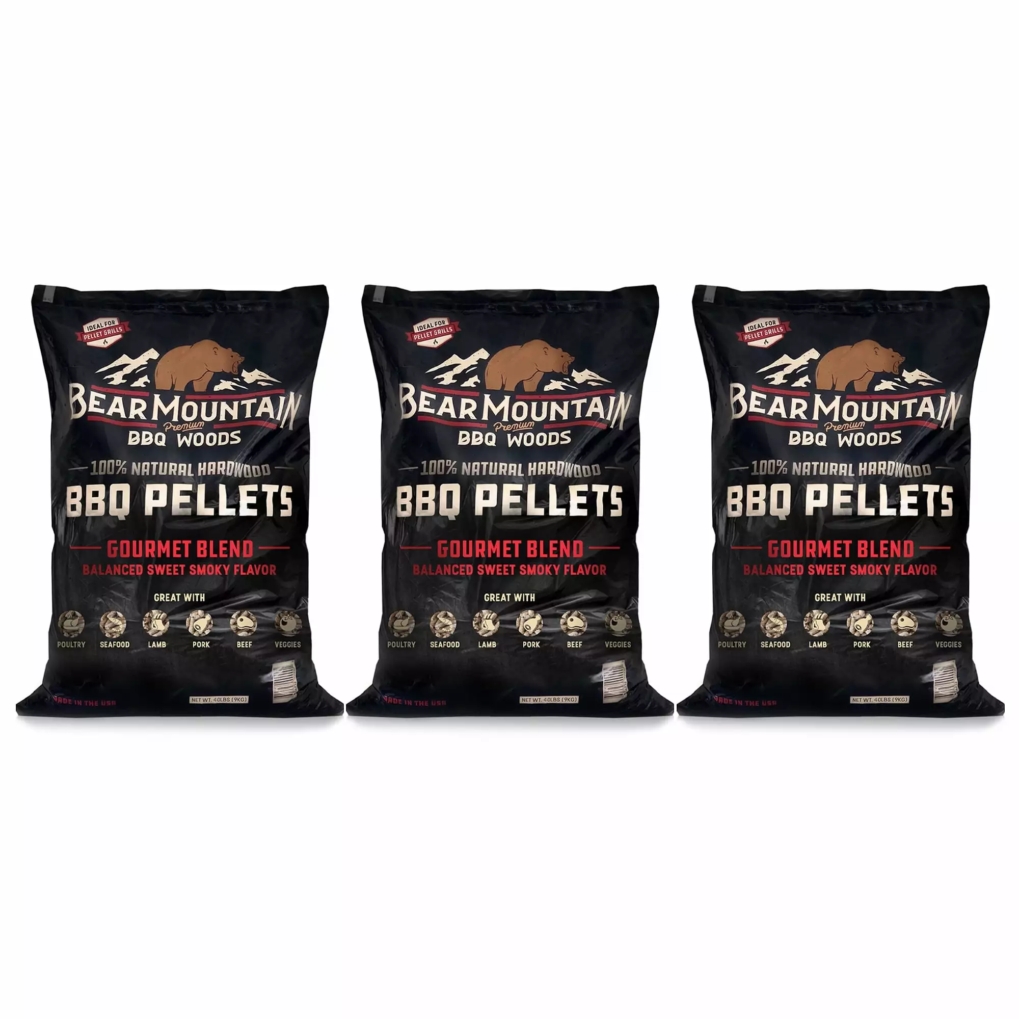 Bear Mountain BBQ All-Natural Hardwood Smoker Pellets 40 Lbs 3 Pack