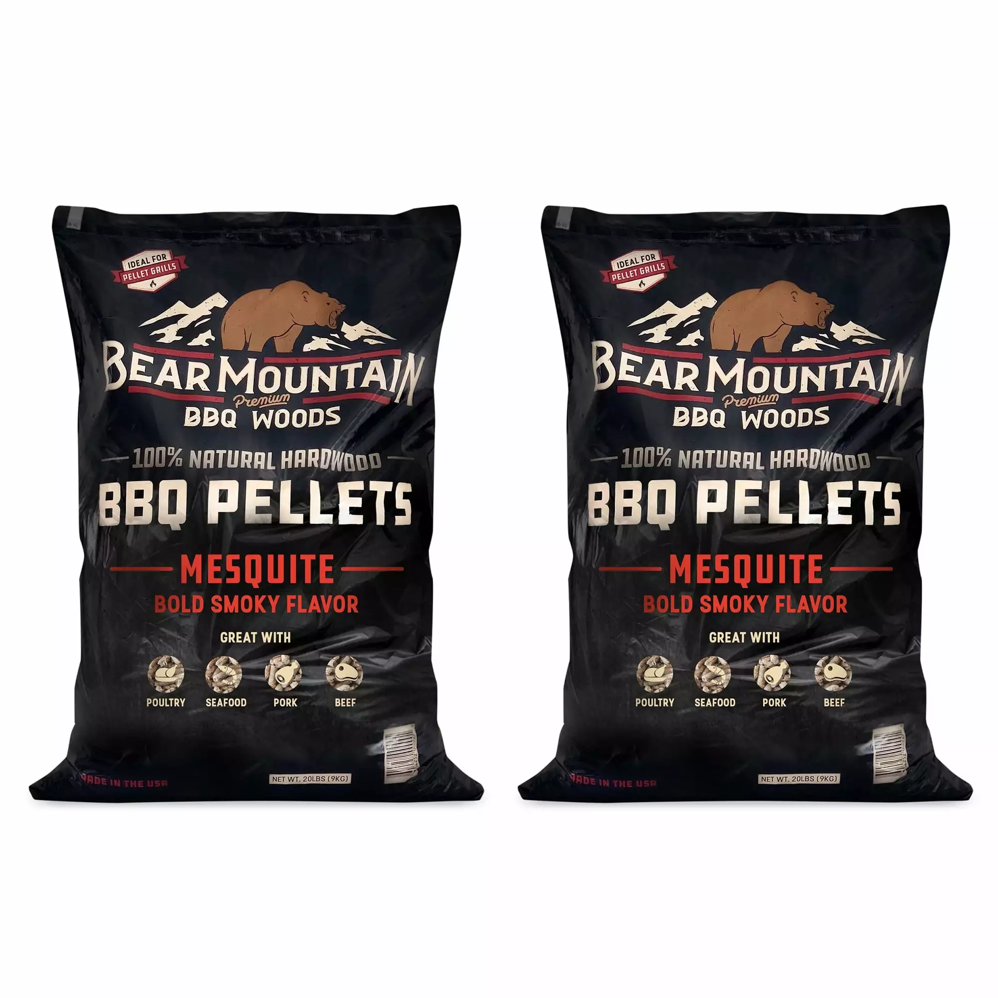 Bear Mountain BBQ 20 Lb Natural Hardwood Mesquite Smoker Pellets 2 Pack Bear Mountain Premium BBQ Woods