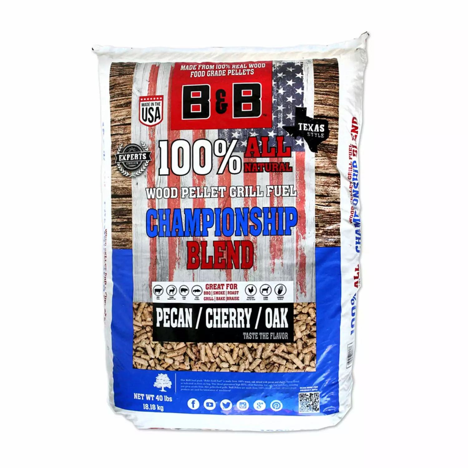 B&B Charcoal Championship Blend Food Grade Wood Pellets 40 lb Bag Competition Smoking