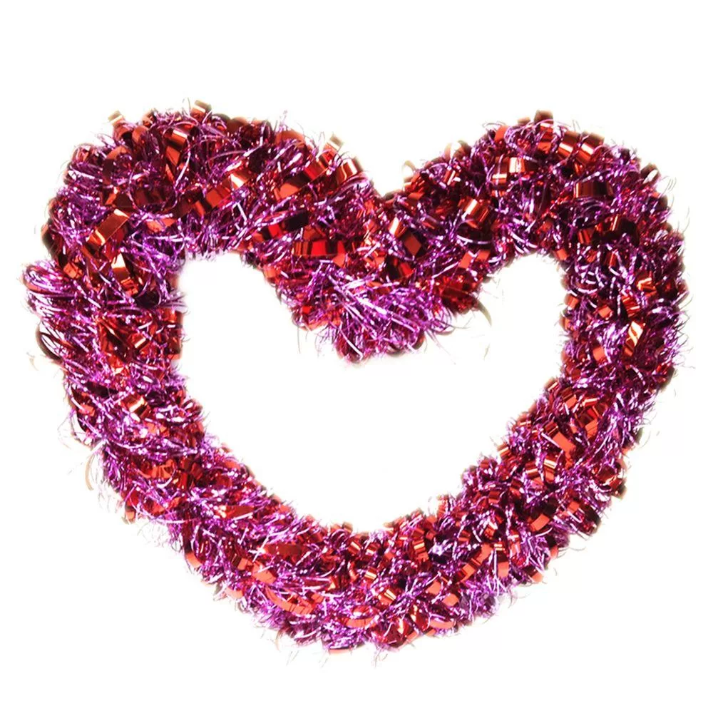 Brite Star 17 Inch Valentine Red Pink Tinsel Curly Wreath Holiday Decor