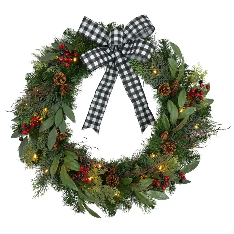 Celebrations Home 30 Inch D LED Prelit Decorated Warm White Wreath Bow Pack 4