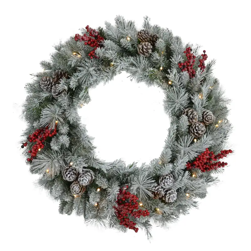 Celebrations Home 30 . D LED Prelit Warm White Mixed Pine and Berry Wreath Pack 4
