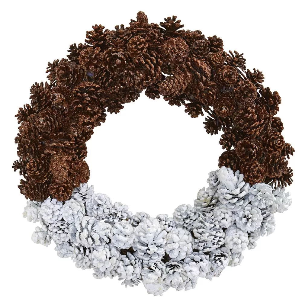 Nearly Natural 20 Inch Frosted Pine Cone Wreath