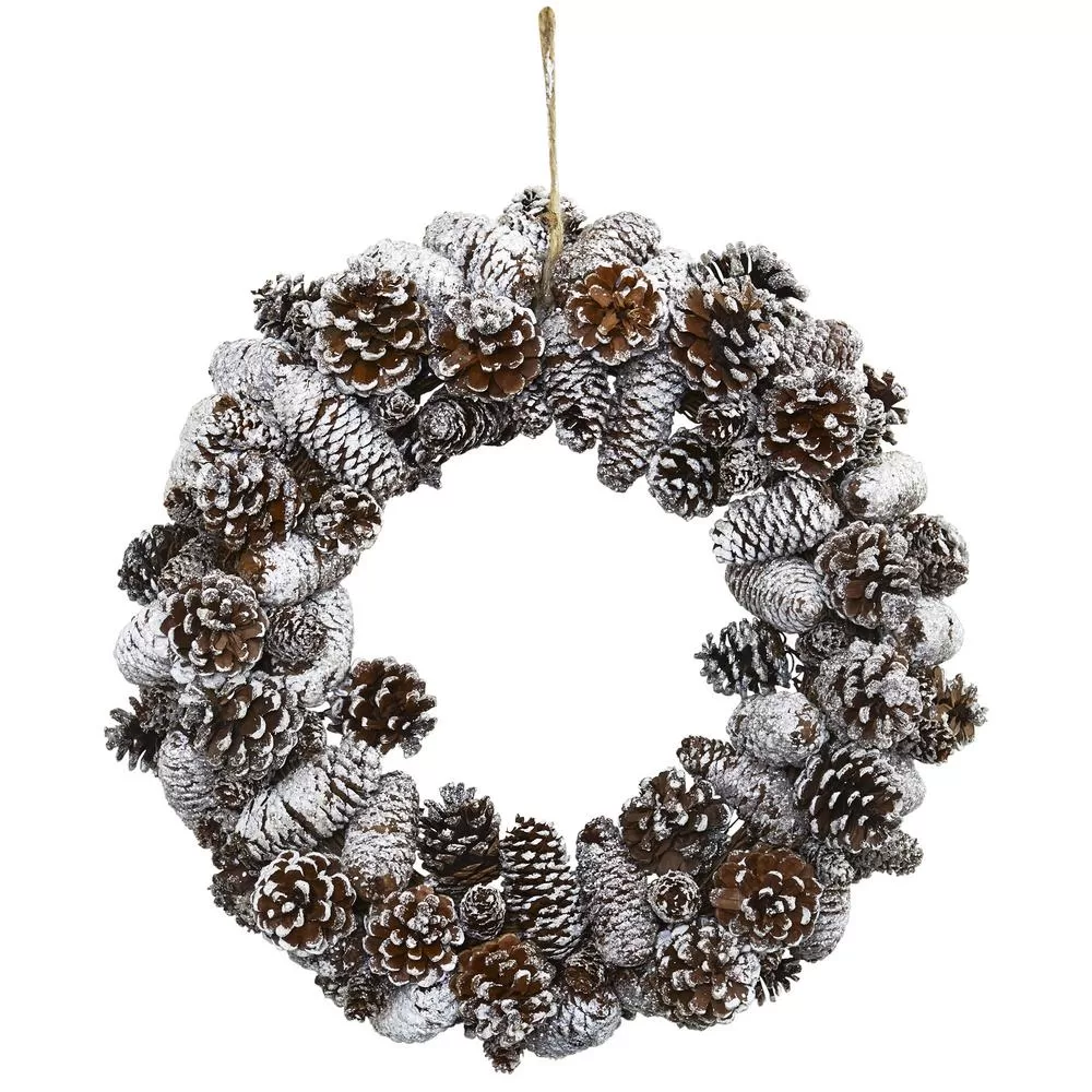 Nearly Natural Snowy Pine Cone Wreath Winter Home Decor