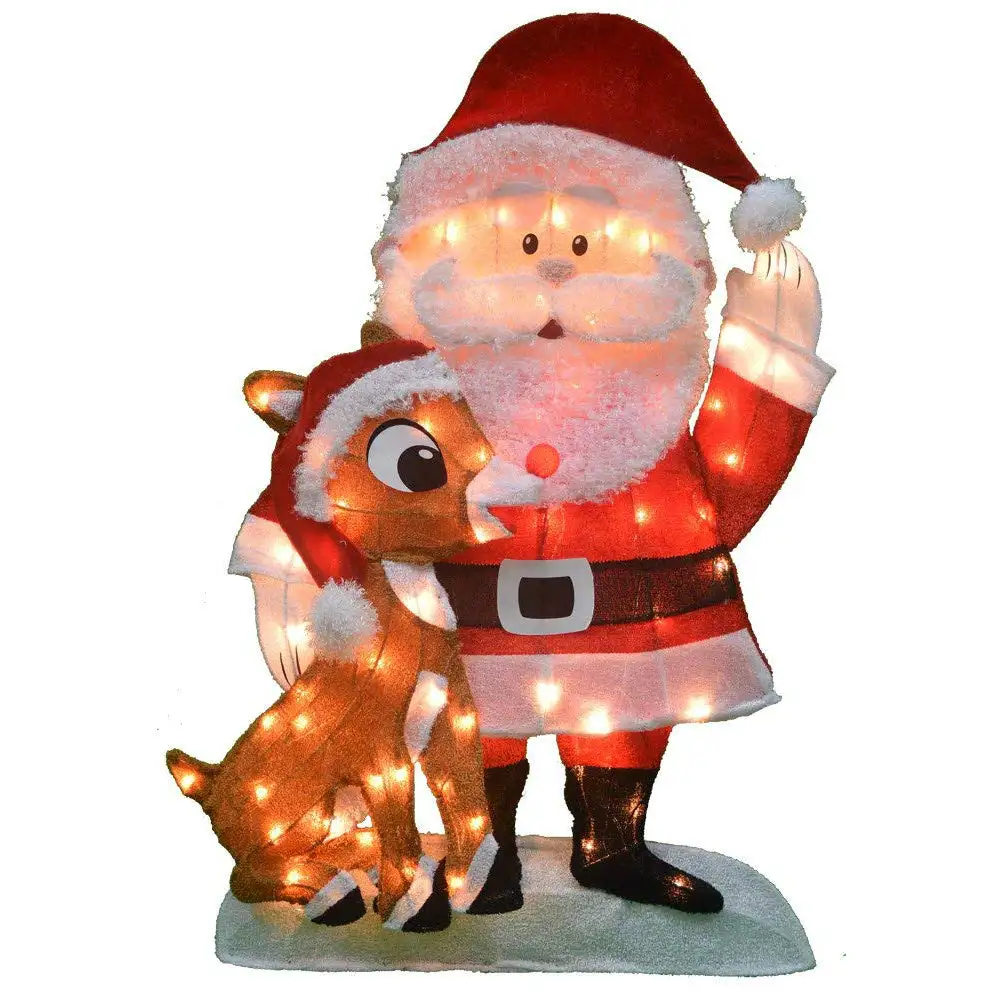 Product Works 20307L2D 32 Santa & Rudolph Pre-Lit Christmas Yard Decor