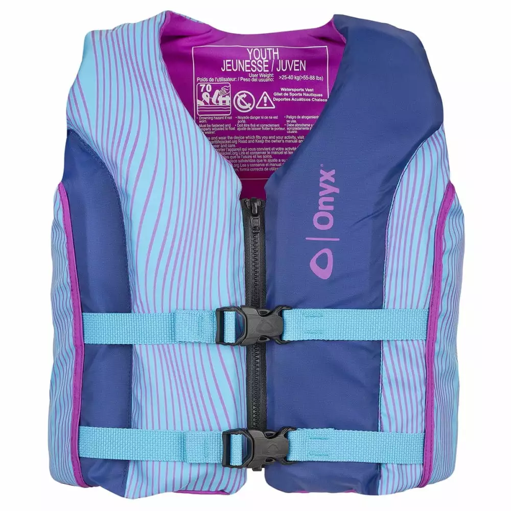 Onyx All Adventure Youth Vest Blue Durable Comfortable Life Jacket Young Water Enthusiasts